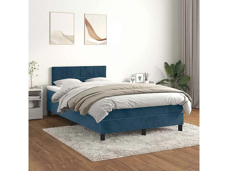 Cama box spring con colchón terciopelo azul oscuro 120x200 cm