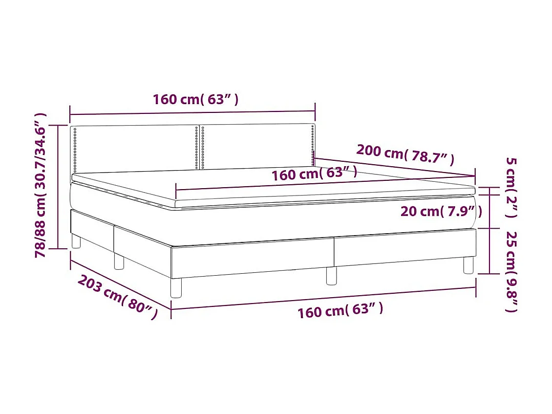 Sommier à lattes de lit et matelas Bleu foncé 160x200cm Velours