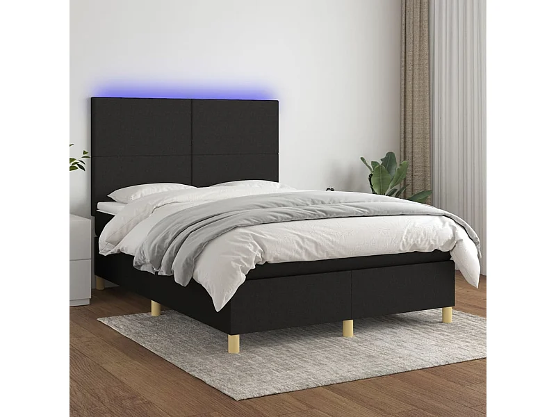 Sommier à lattes de lit et matelas et LED Noir 140x190 cm Tissu