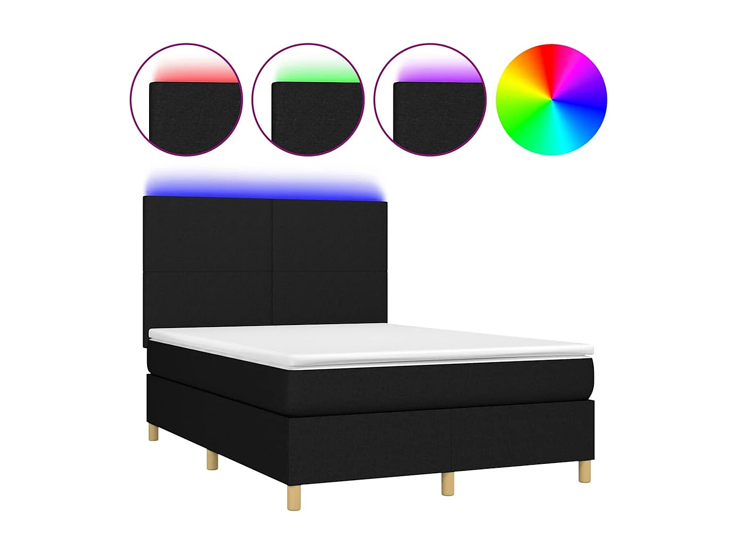 Boxspringbett mit Matratze & LED Schwarz 140x190 cm Stoff