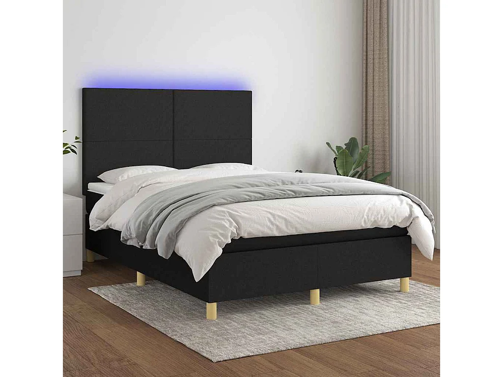 Boxspringbett mit Matratze & LED Schwarz 140x190 cm Stoff