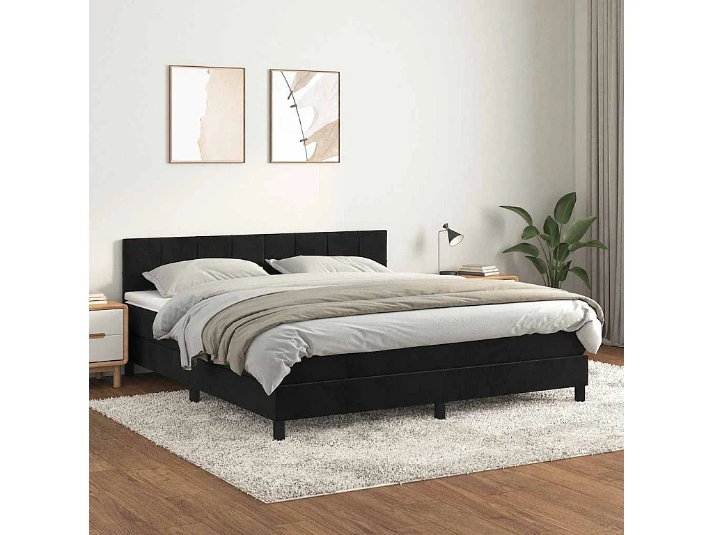 Sommier à lattes de lit avec matelas Noir 180x200 cm Velours
