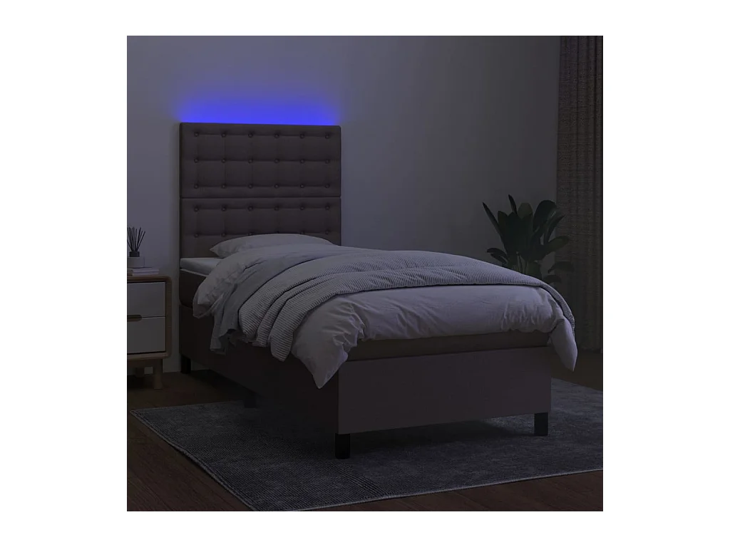 Cama box spring colchão/LED 100x200cm tecido cinza-acastanhado