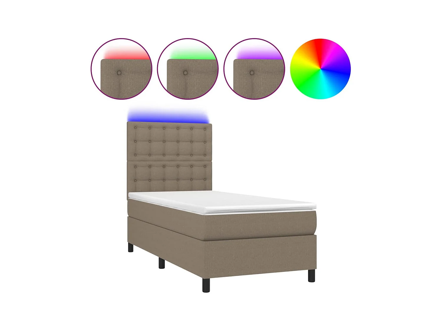 Sommier à lattes de lit et matelas et LED Taupe 100x200cm Tissu