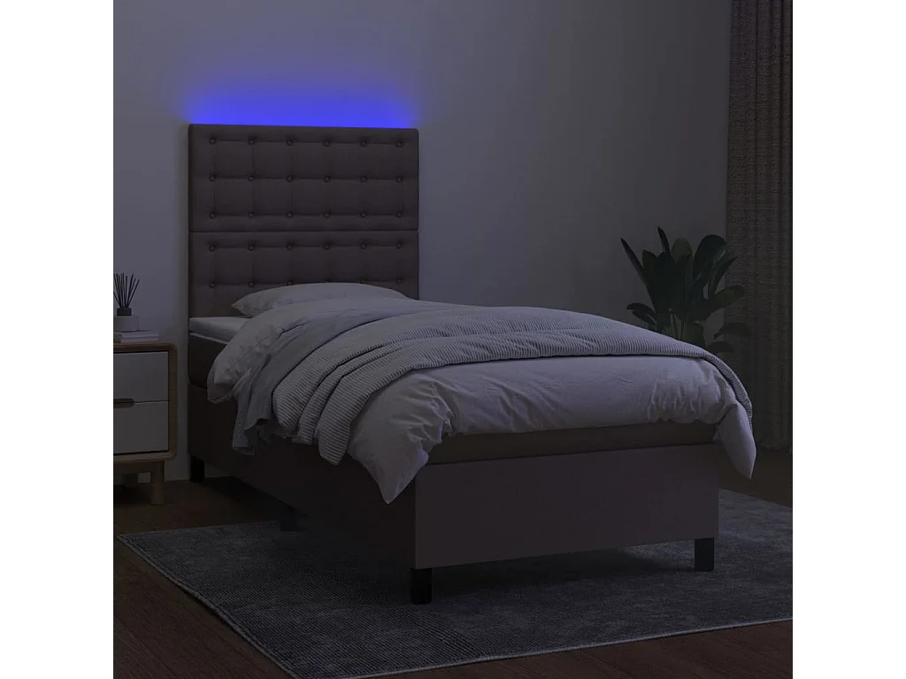 Sommier à lattes de lit et matelas et LED Taupe 100x200cm Tissu