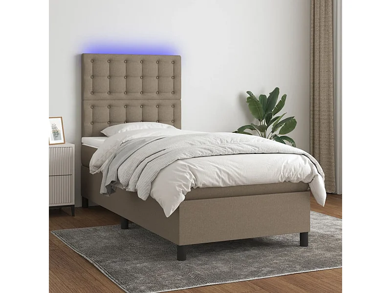 Sommier à lattes de lit et matelas et LED Taupe 100x200cm Tissu