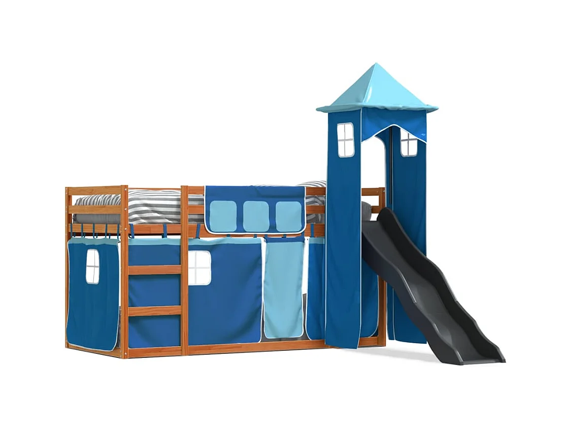 Lit superposé sans matelas avec toboggan et rideaux 90x200 cm