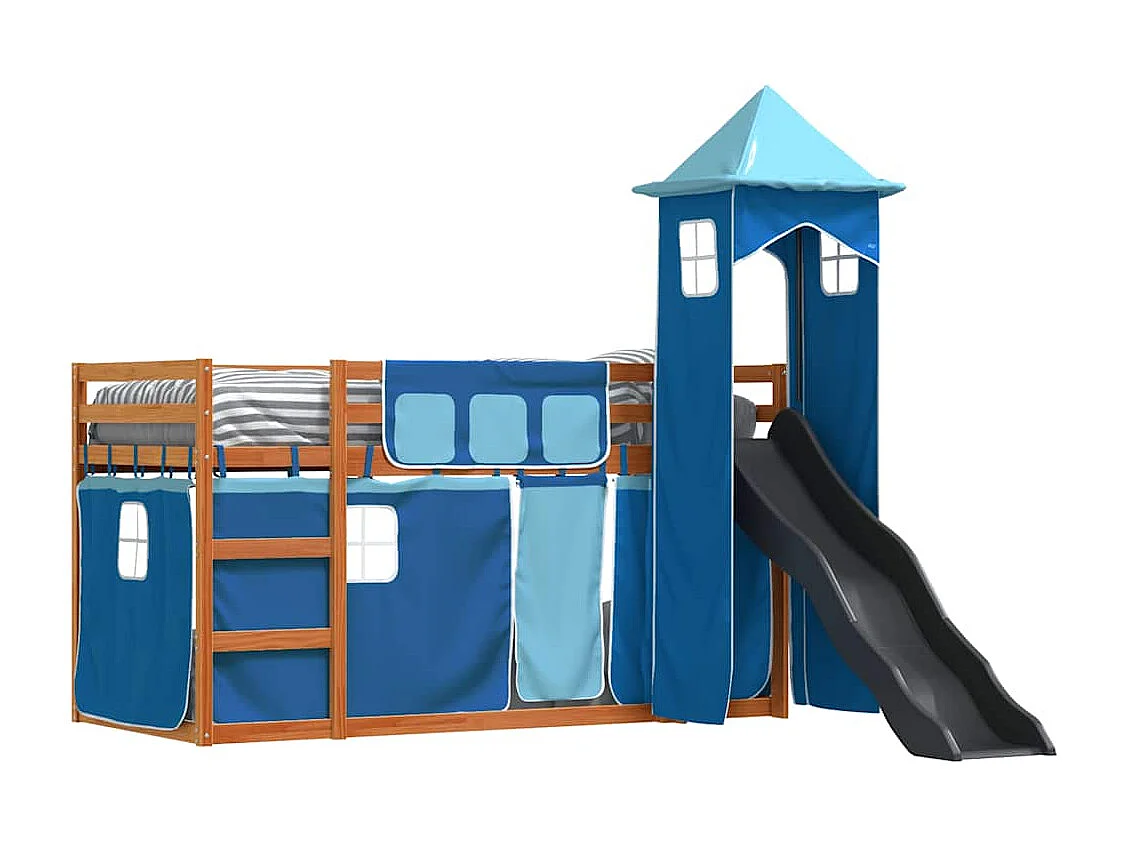 Lit superposé sans matelas avec toboggan et rideaux 90x200 cm