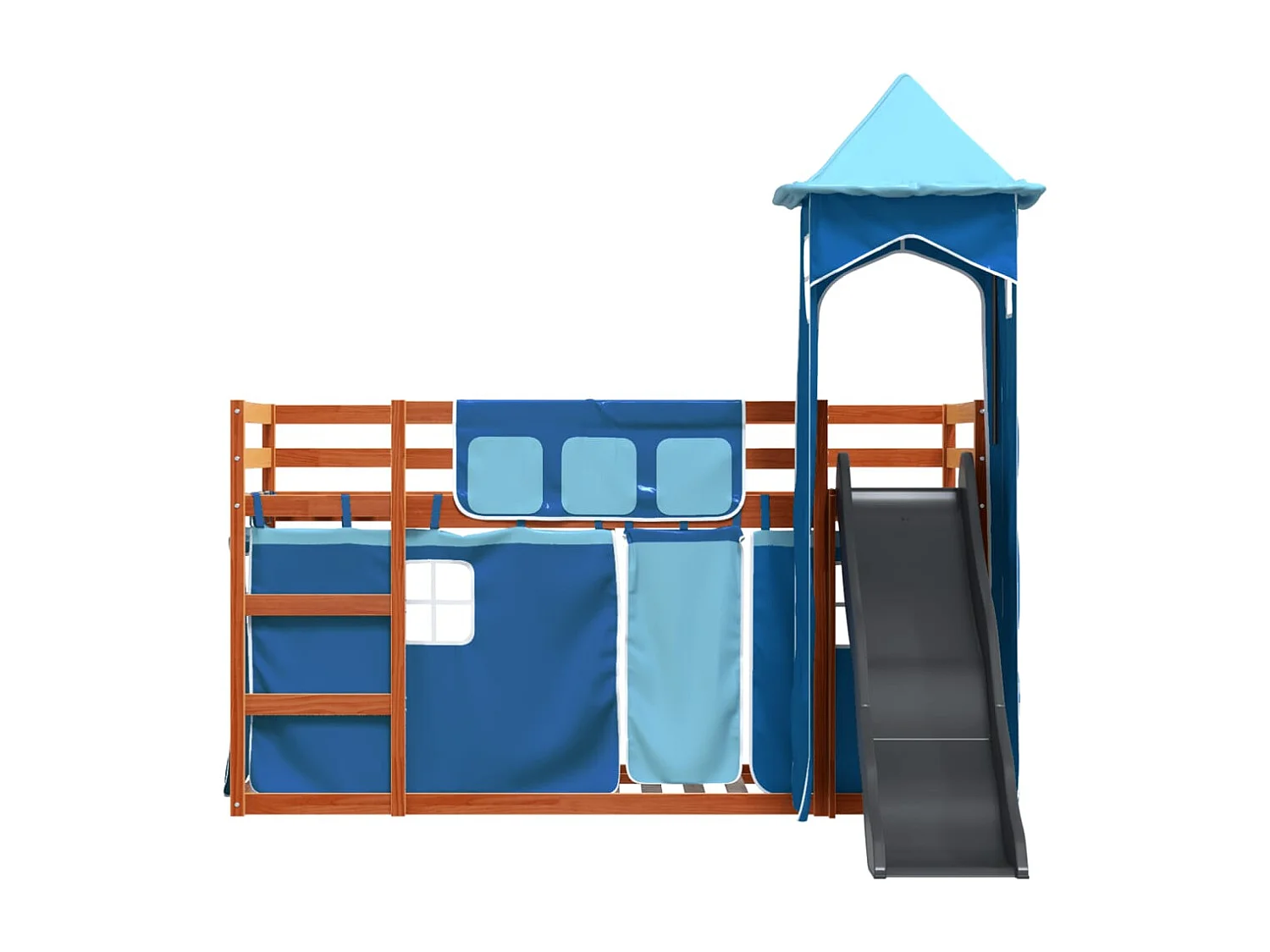 Stapelbed met glijbaan en gordijnen blauw 90x200 cm