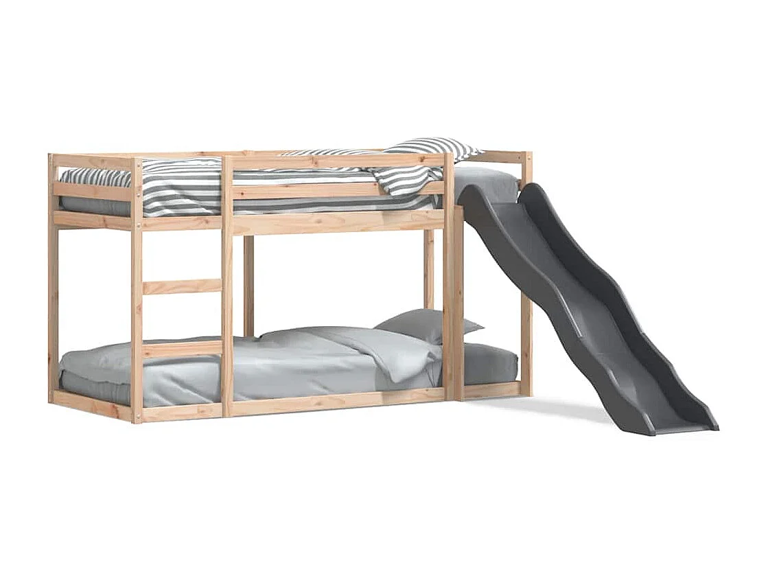 Letto a Castello Scivolo e Scala 90x190 cm Legno Massello Pino