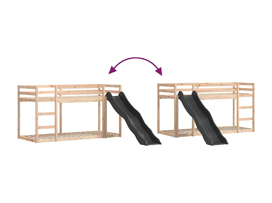 Letto a Castello Scivolo e Scala 90x190 cm Legno Massello Pino