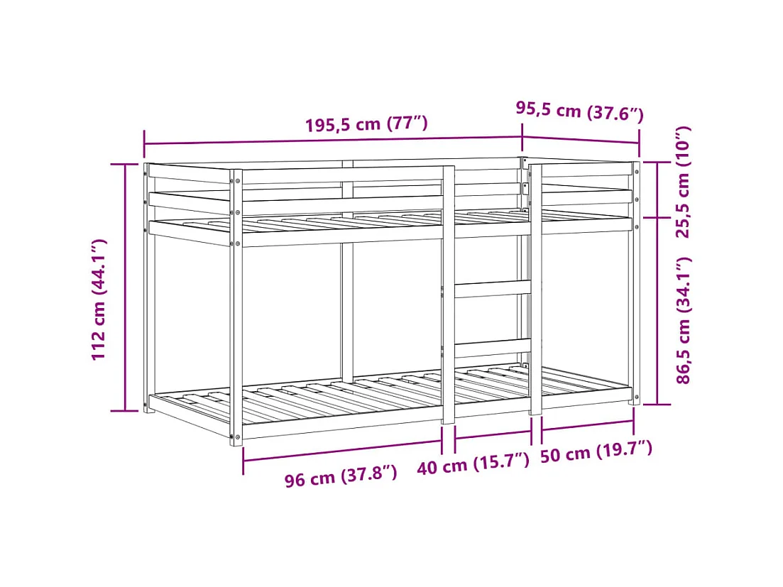 Stapelbed met gordijnen 90x190 cm grenenhout roze