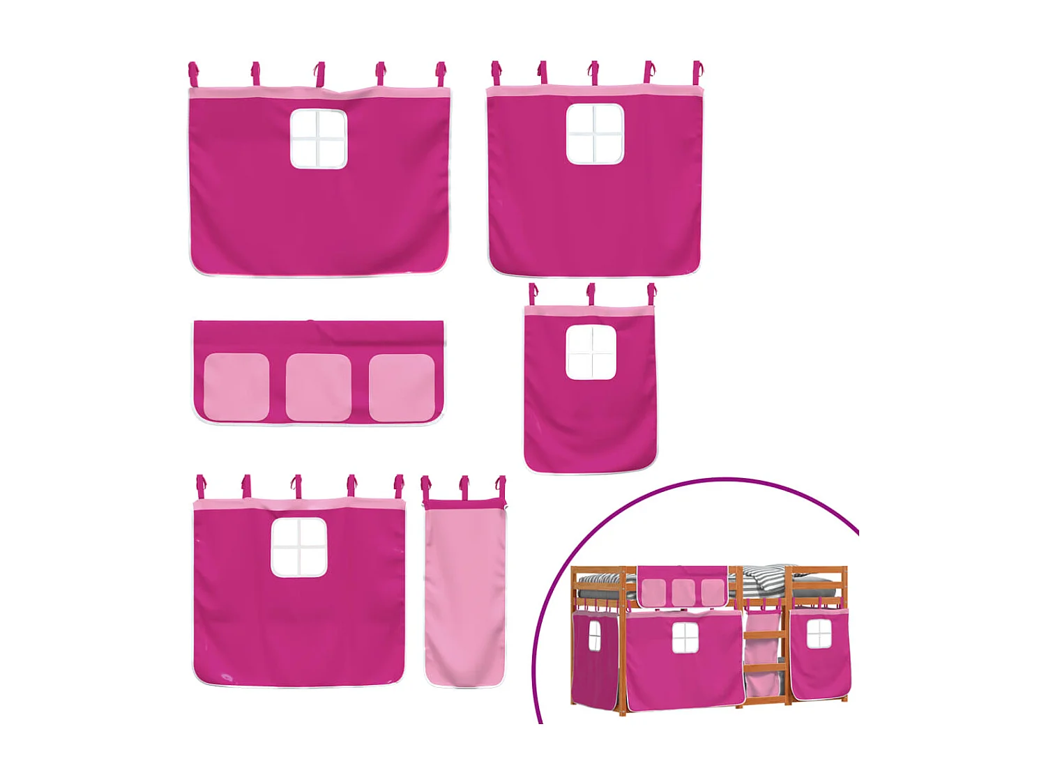 Stapelbed met gordijnen 90x190 cm grenenhout roze