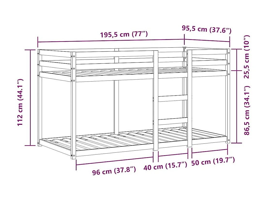 Lit superposé sans matelas 90x190 cm bois de pin massif