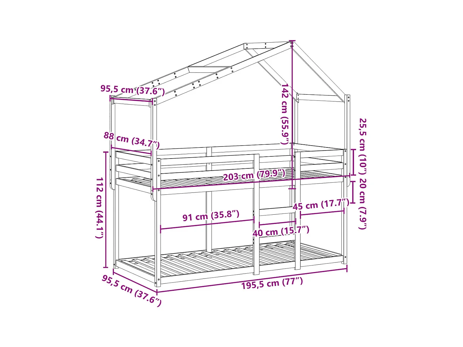 Lit superposé sans matelas cire marron 90x190 cm pin massif