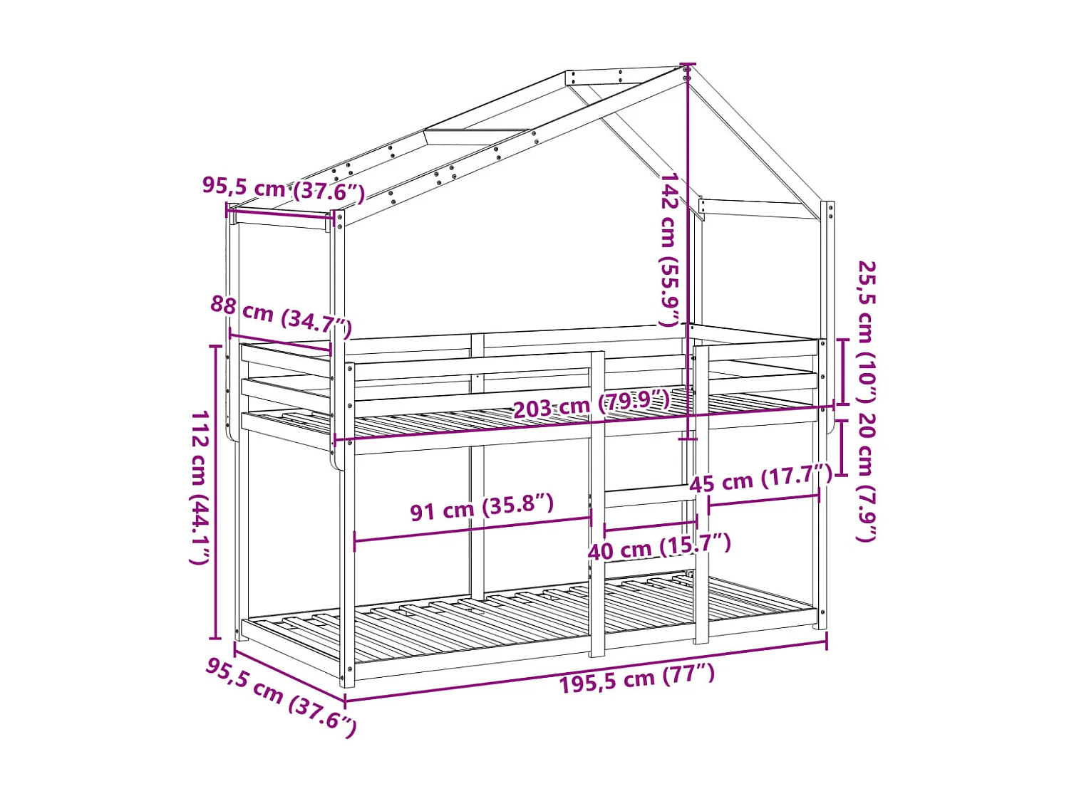 Lit superposé sans matelas cire marron 90x190 cm pin massif