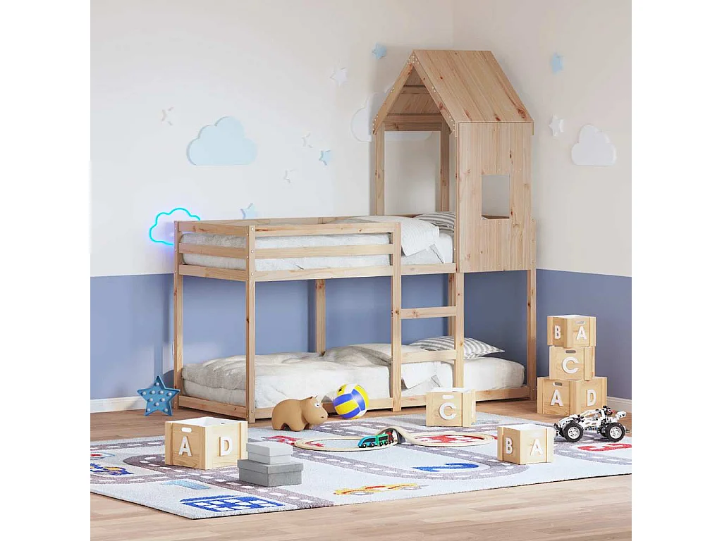 Etagenbett mit Dach 80x200 cm Massivholz Kiefer