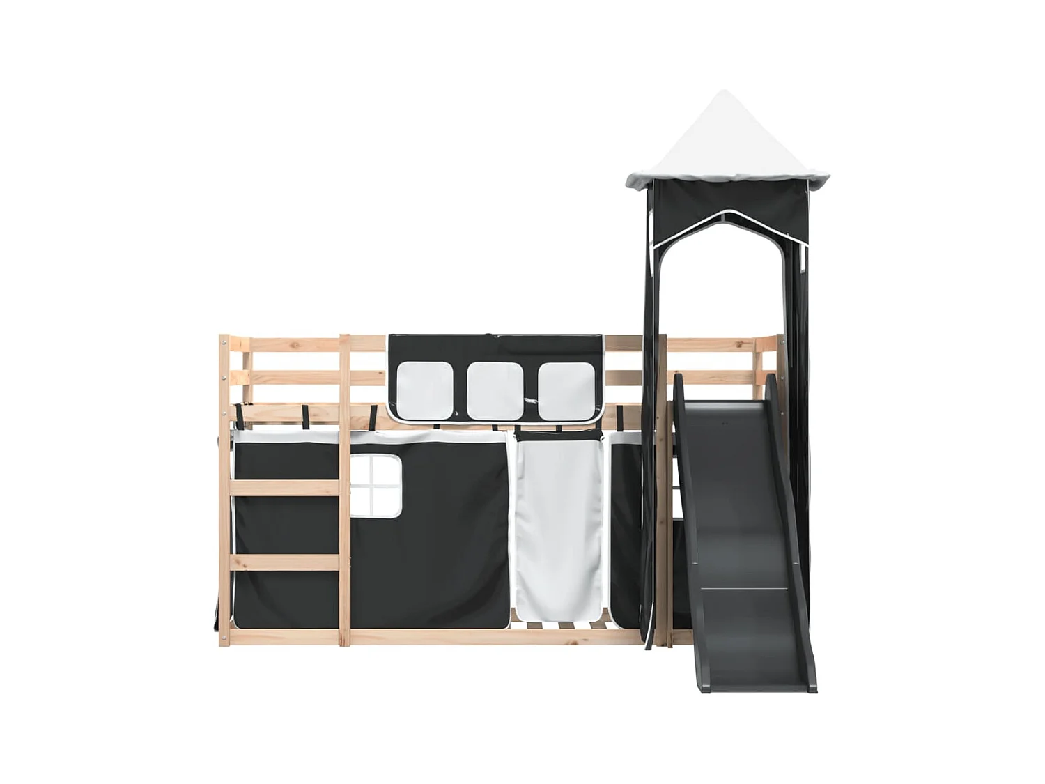 Lit superposé sans matelas avec toboggan blanc noir 80x200 cm