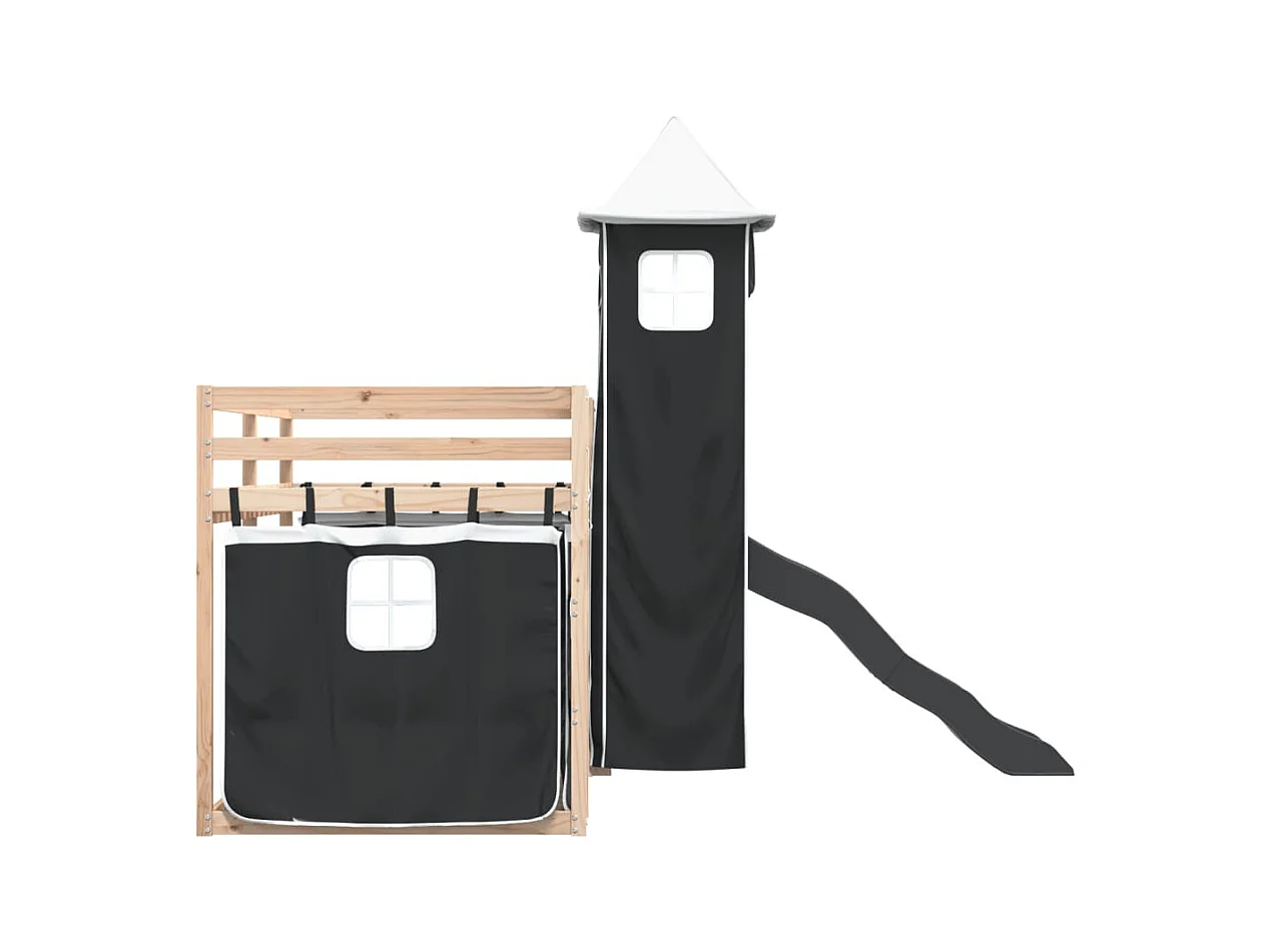 Lit superposé sans matelas avec toboggan blanc noir 80x200 cm