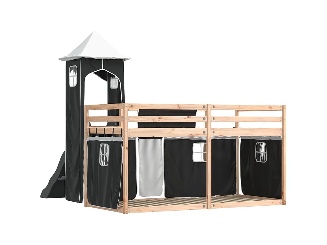 Lit superposé sans matelas avec toboggan blanc noir 80x200 cm