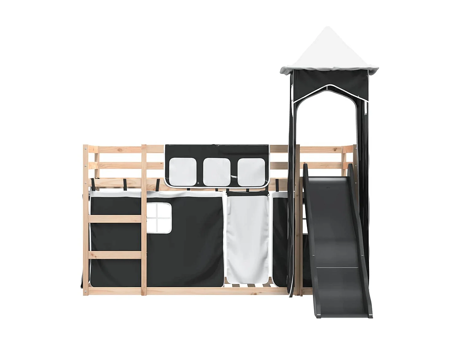 Lit superposé sans matelas avec toboggan blanc noir 80x200 cm