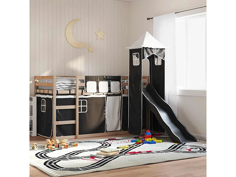 Lit superposé sans matelas avec toboggan blanc noir 80x200 cm