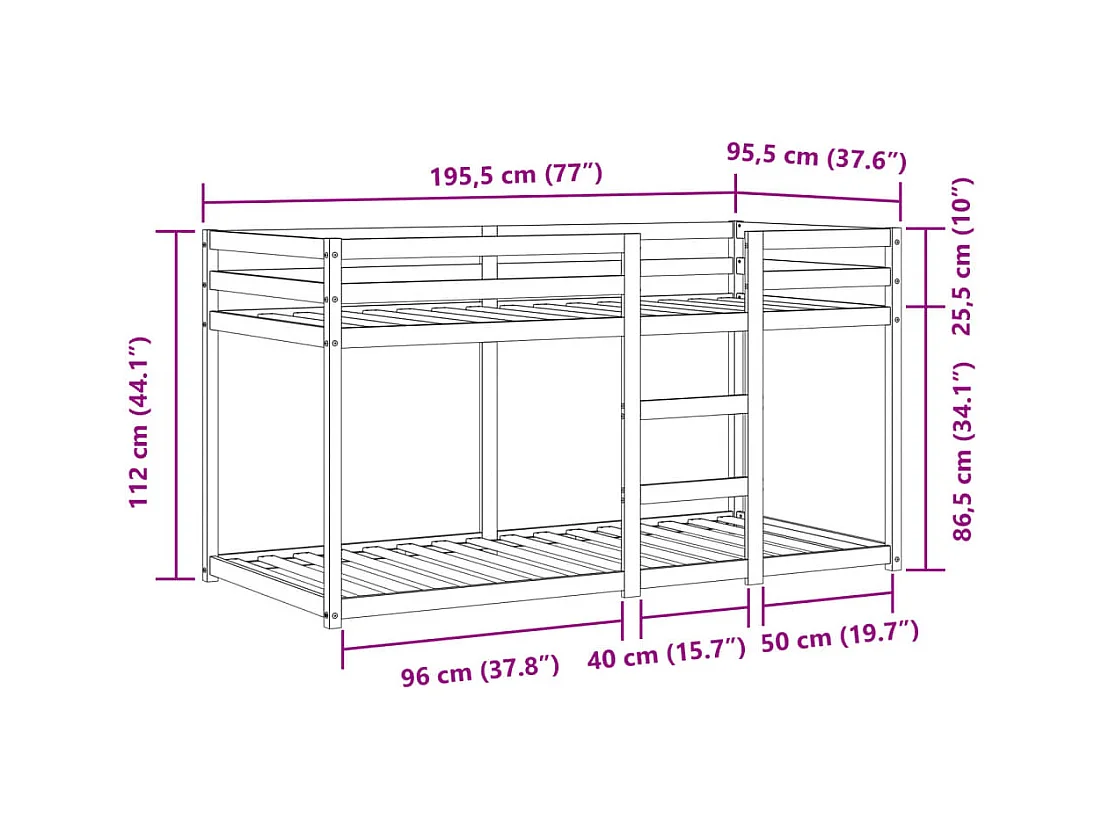 Etagenbett mit Vorhängen Rosa 90x190 cm Massivholz Kiefer