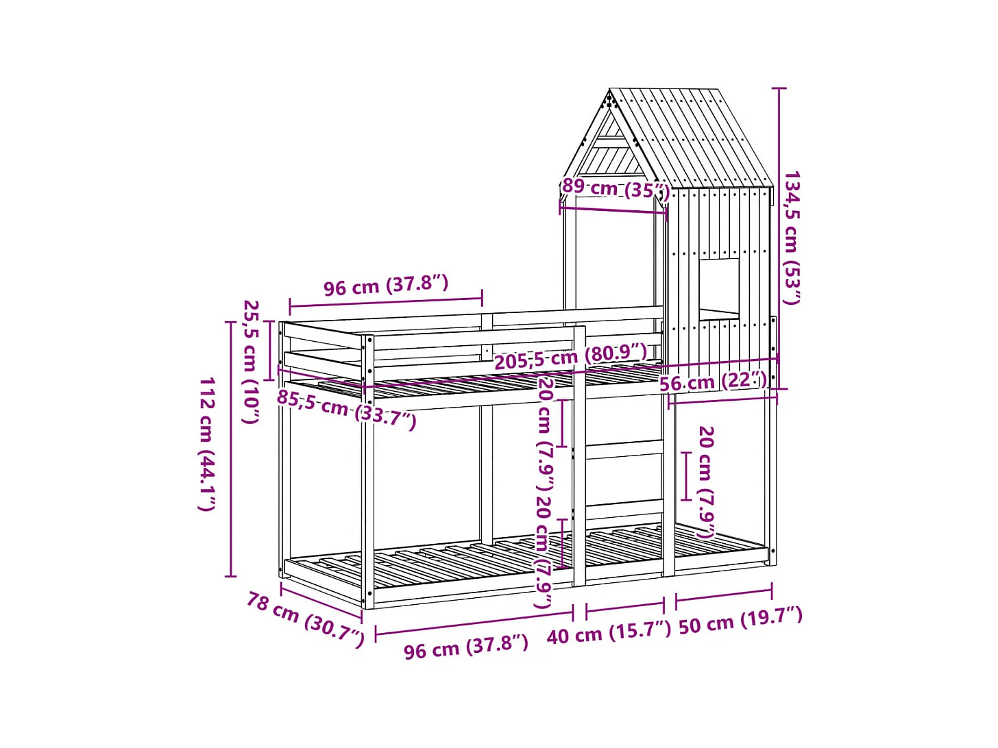 Lit superposé sans matelas cire marron 80x200 cm pin massif