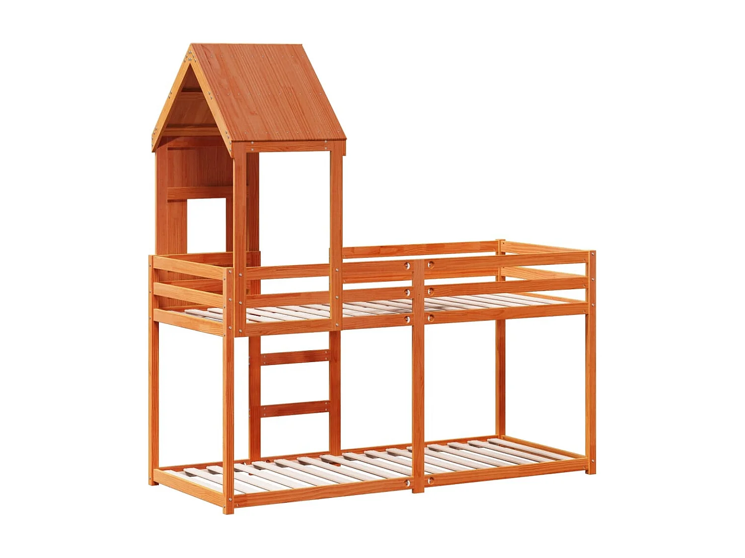 Letto a Castello con Tetto Cera 80x200 cm Legno Massello Pino