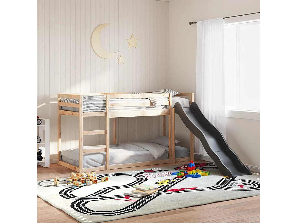 Letto a Castello Scivolo e Scala 80x200 cm Legno Massello Pino