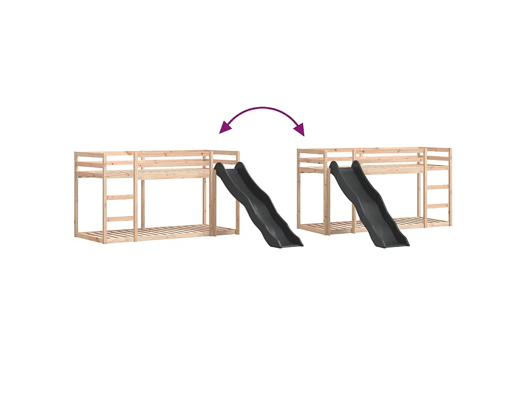 Letto a Castello Scivolo e Scala 80x200 cm Legno Massello Pino