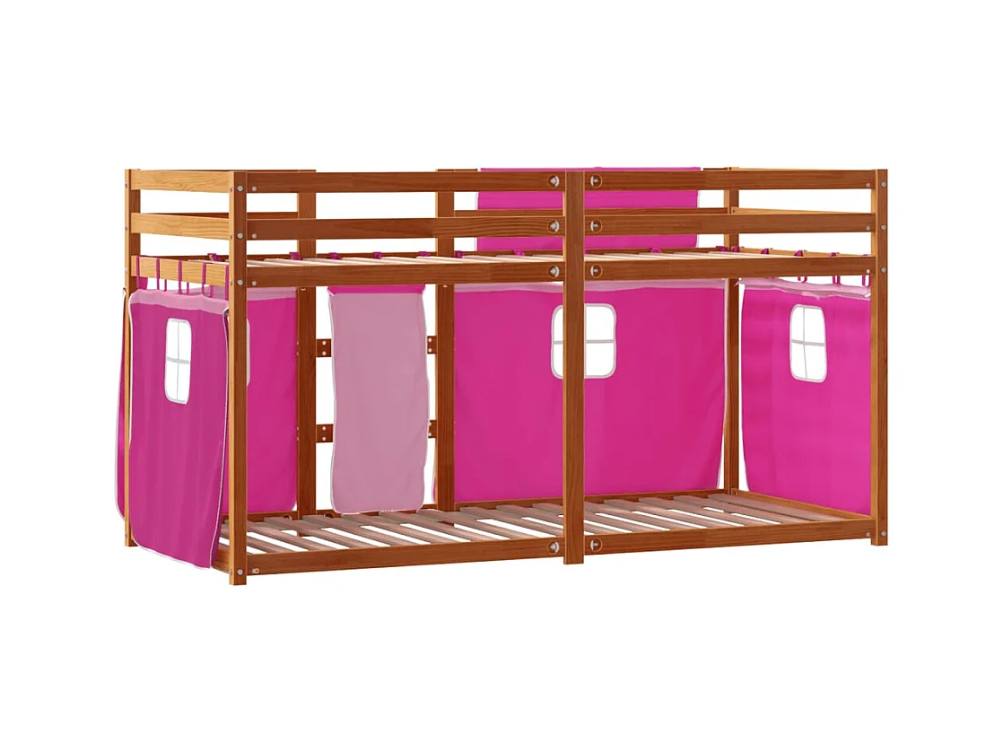 Stapelbed met gordijnen 80x200 cm grenenhout roze