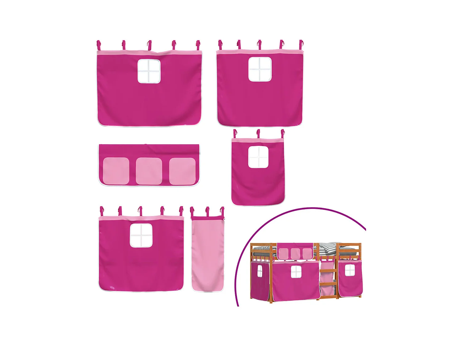 Stapelbed met gordijnen 80x200 cm grenenhout roze