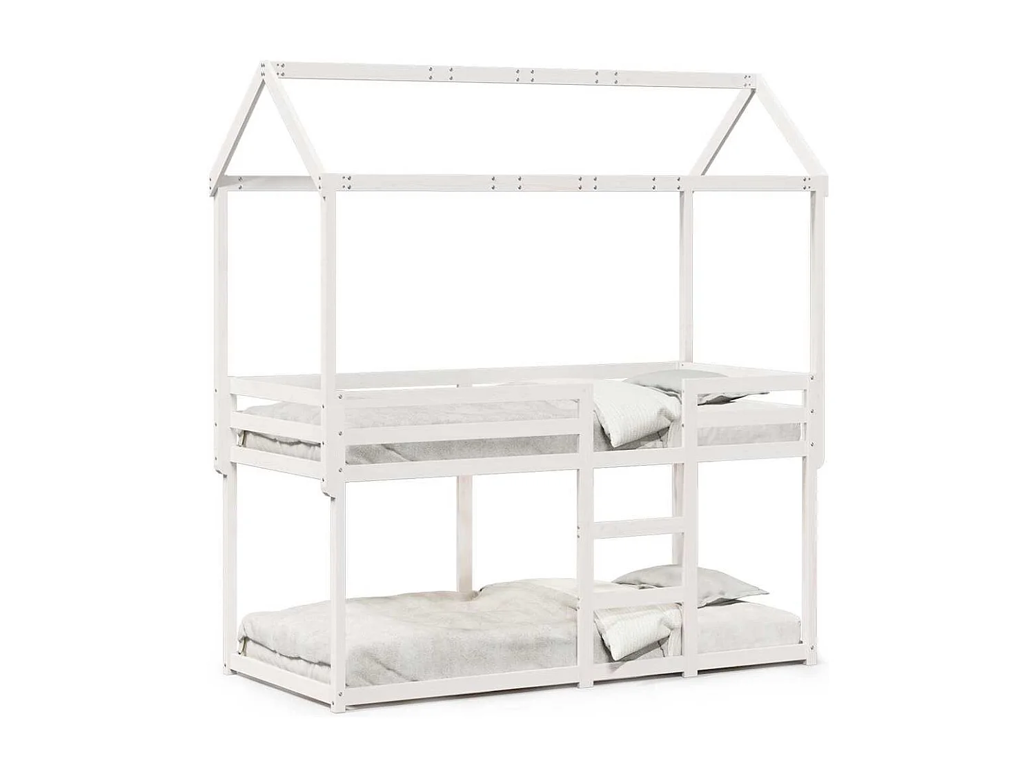 Etagenbett mit Dach Weiß 80x200 cm Massivholz Kiefer