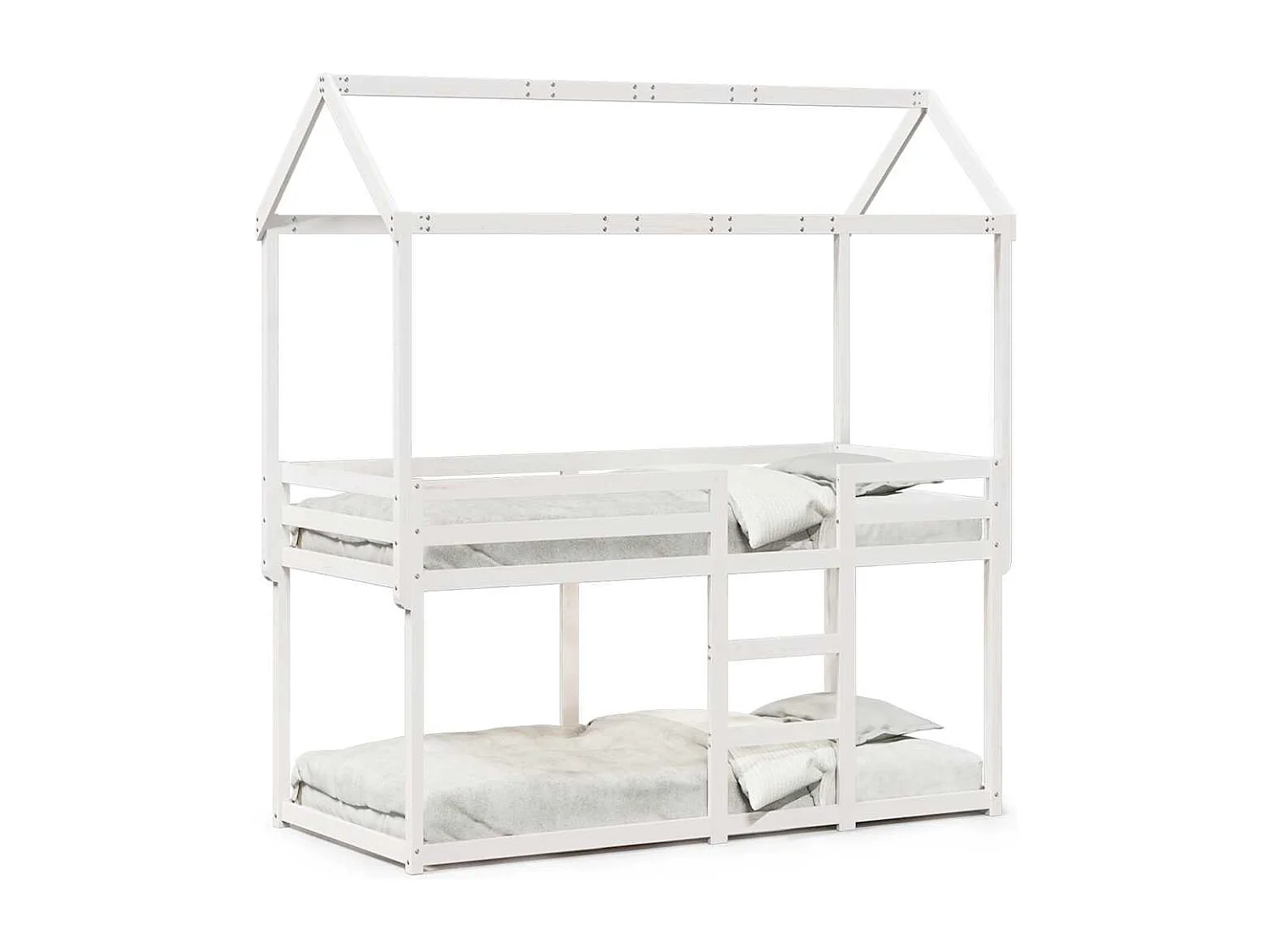 Letto a Castello con Tetto Bianco 90x200 cm in Legno di Pino