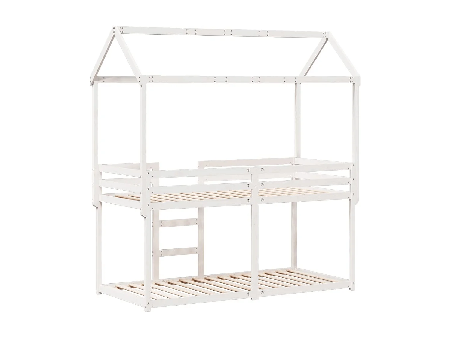 Letto a Castello con Tetto Bianco 90x200 cm in Legno di Pino