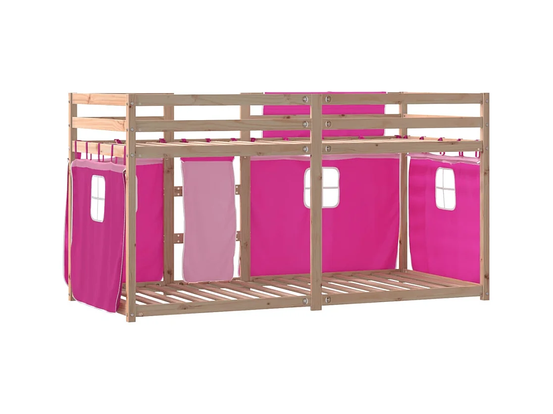 Stapelbed met gordijnen 90x200 cm grenenhout roze