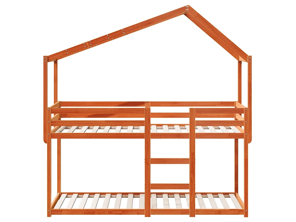 Etagenbett mit Dach Wachsbraun 90x200 cm Massivholz Kiefer