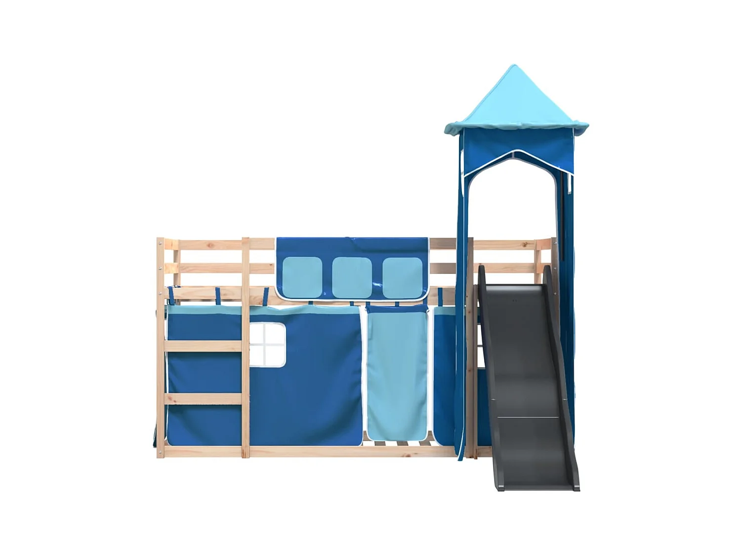 Lit superposé sans matelas avec toboggan et rideaux 90x190 cm