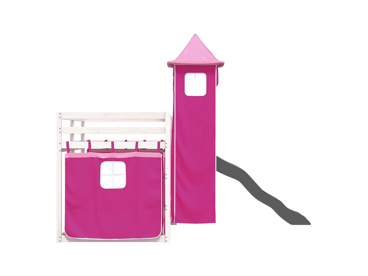 Stapelbed met glijbaan en gordijnen roze 90x190 cm