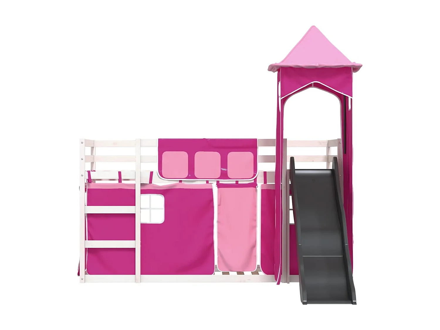 Lit superposé sans matelas avec toboggan et rideaux 90x190 cm