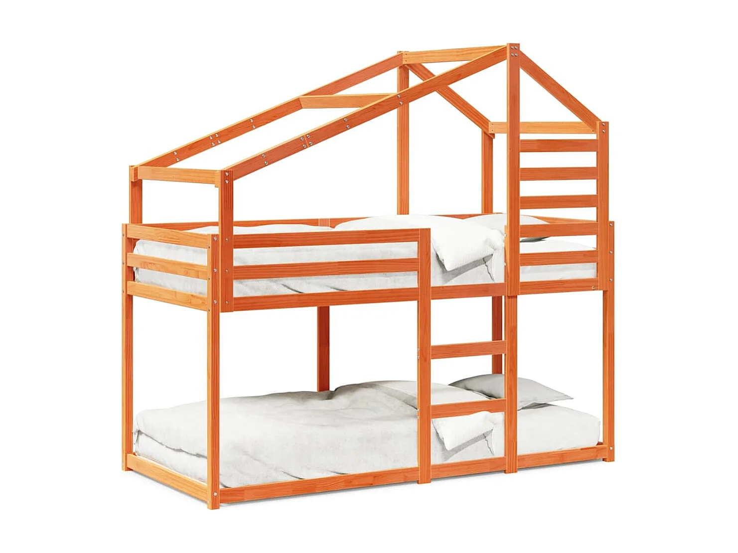 Etagenbett mit Dach Wachsbraun 90x200 cm Massivholz Kiefer