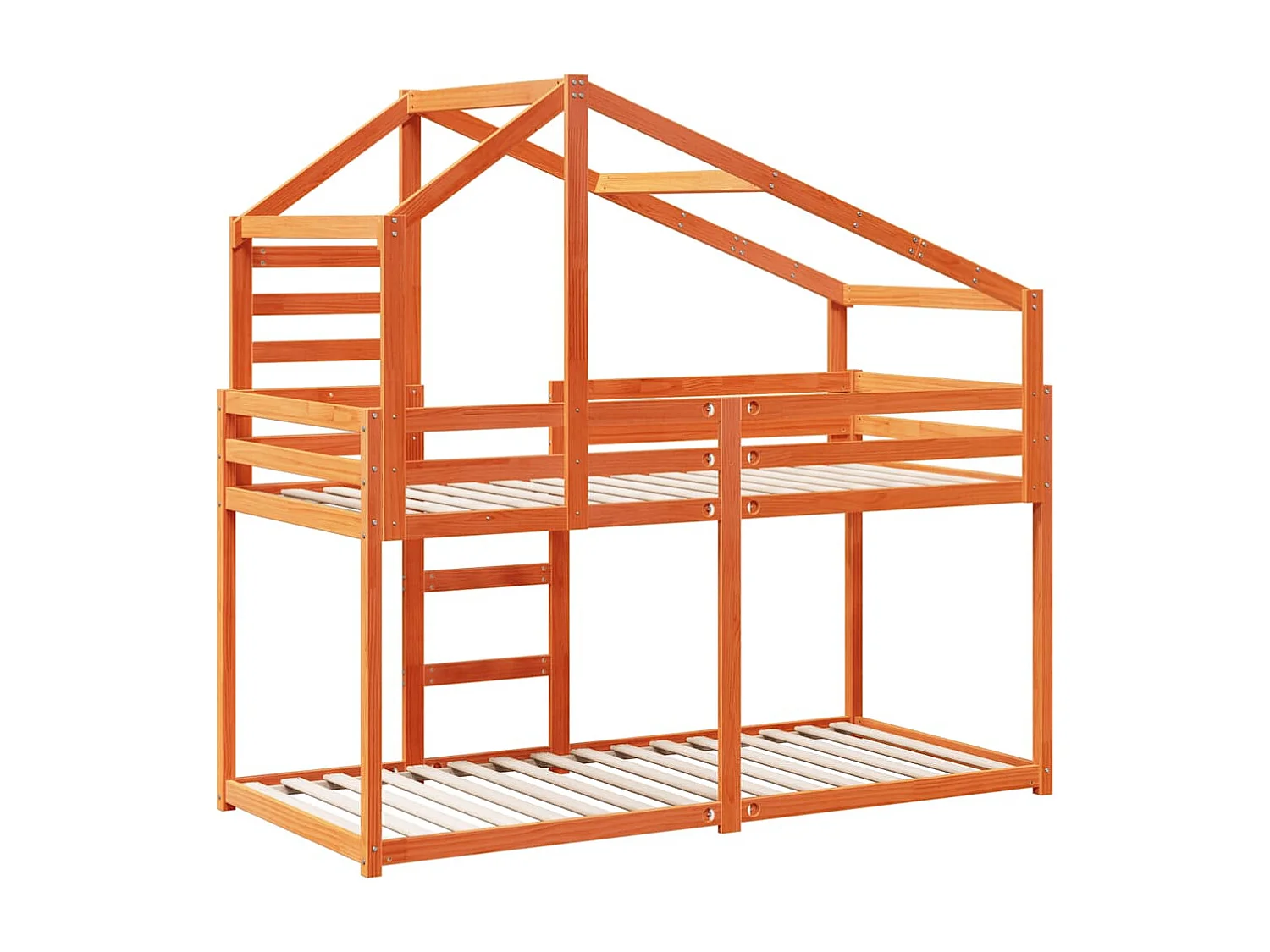 Etagenbett mit Dach Wachsbraun 90x200 cm Massivholz Kiefer