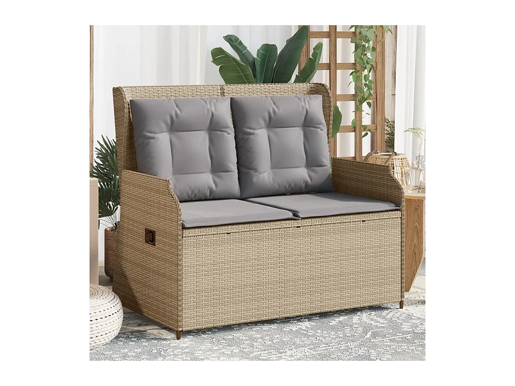 Banc inclinable de jardin avec coussins beige résine tressée