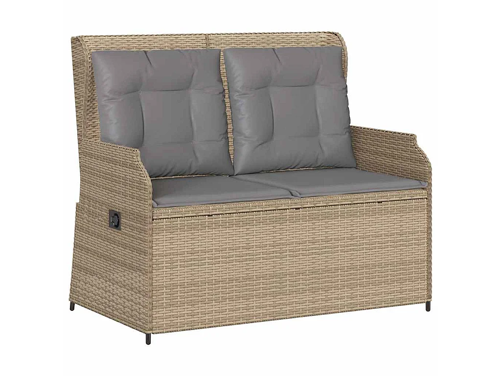 Panca Reclinabile da Giardino con Cuscini Beige in Polyrattan