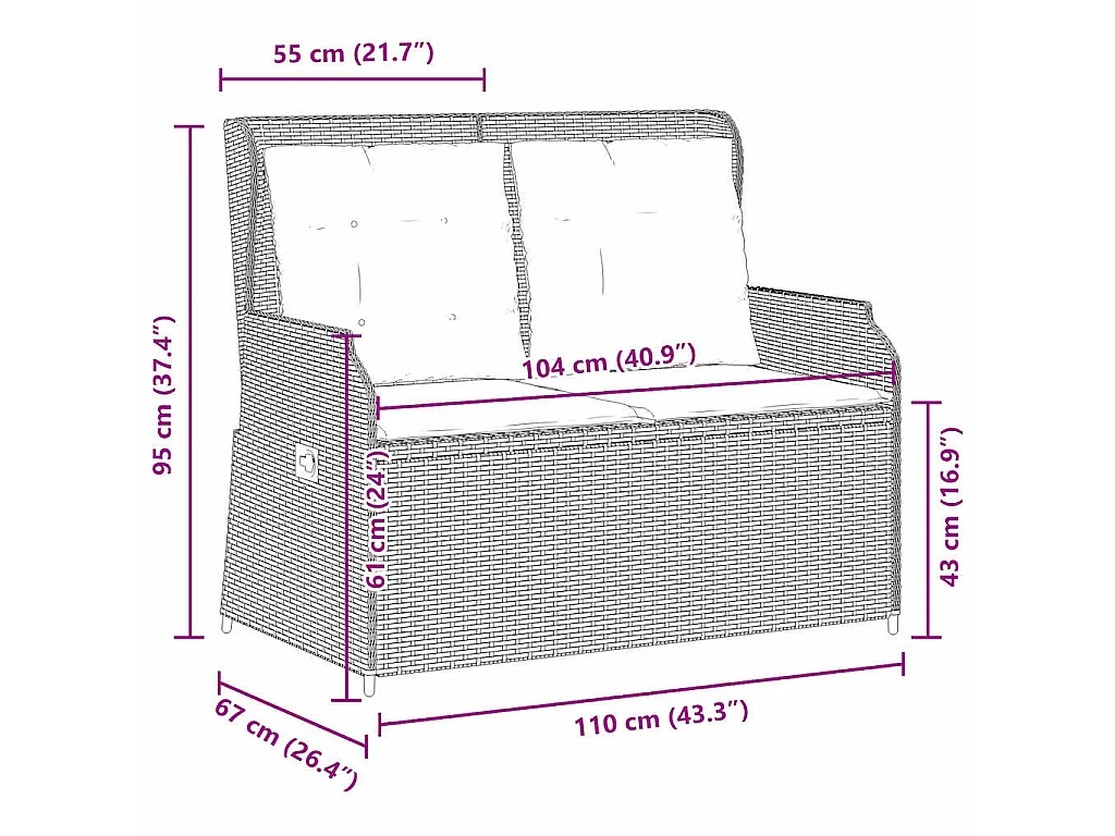 Panca Reclinabile da Giardino con Cuscini Beige in Polyrattan