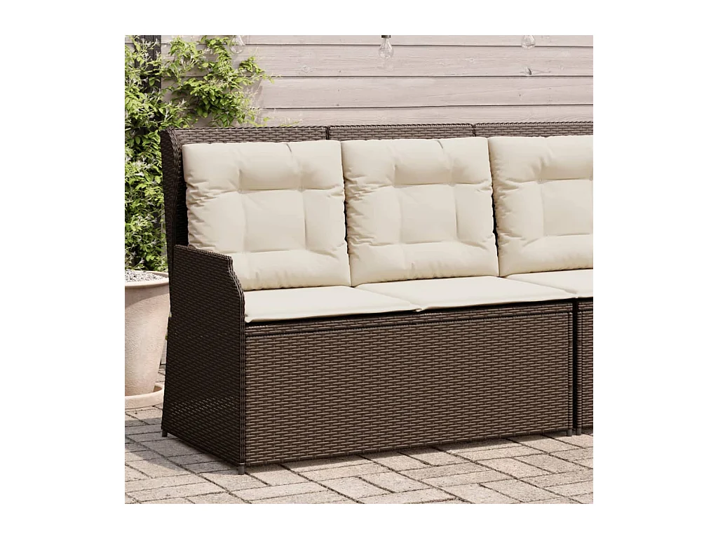 Banc inclinable de jardin avec coussins marron résine tressée