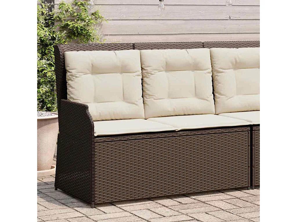 Panca Reclinabile da Giardino con Cuscini Marrone in Polyrattan