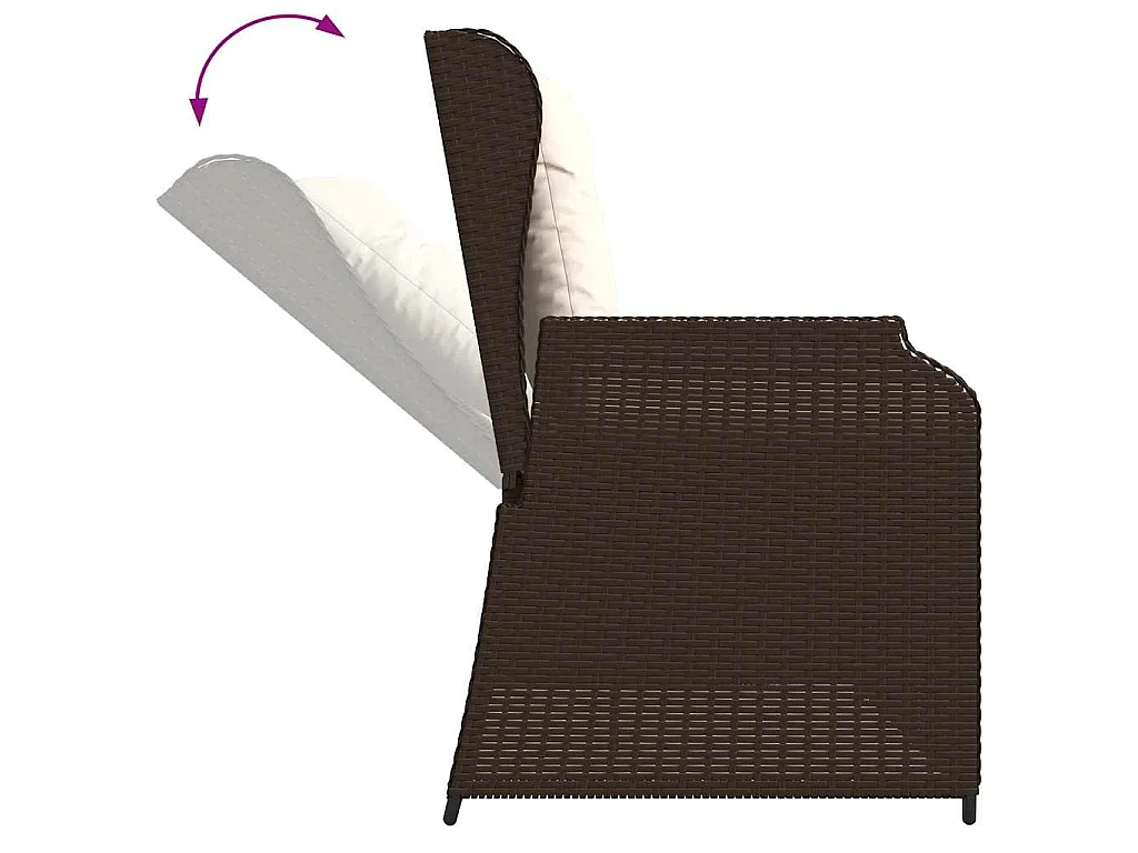 Tuinbankje verstelbaar met kussens poly rattan bruin