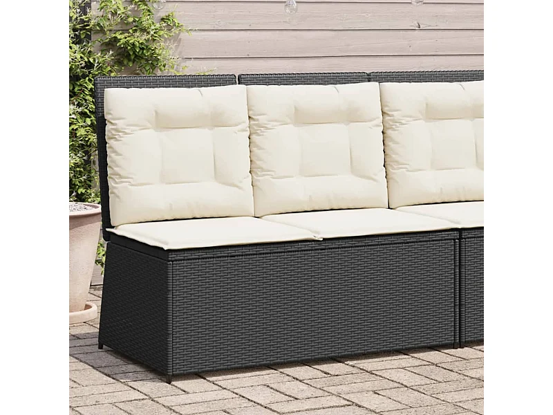 Banc inclinable de jardin avec coussins noir résine tressée
